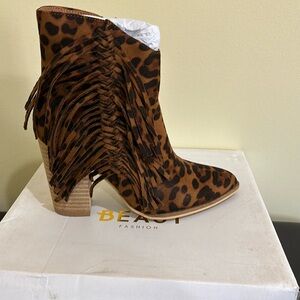 Beast Fashion Fringe Leopard Boots (1) Size 6.5 and (1)
 6